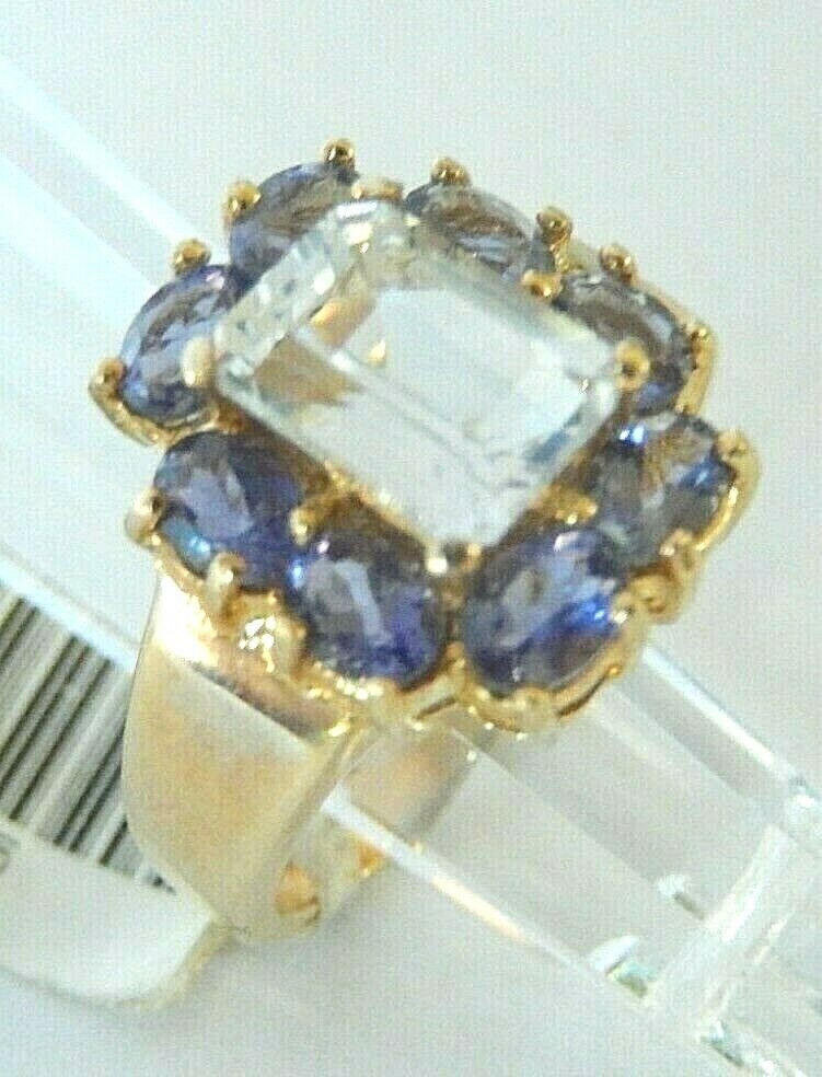*VINTAGE Ladies 10k Yellow Gold 3.00 CT TW Tanzanite & White Topaz Ring Sz 7