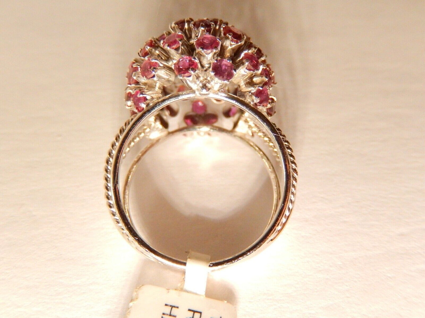 *VINTAGE*  LADIES 14KT WHITE GOLD LARGE RUBY CLUSTER STATEMENT RING SIZE 8