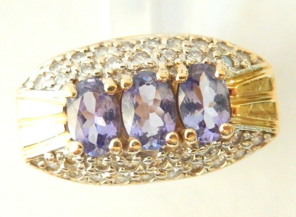*VINTAGE* 14k Yellow Gold 2CT Tanzanite And Diamond Ladies Cocktail Ring Sz 7.25