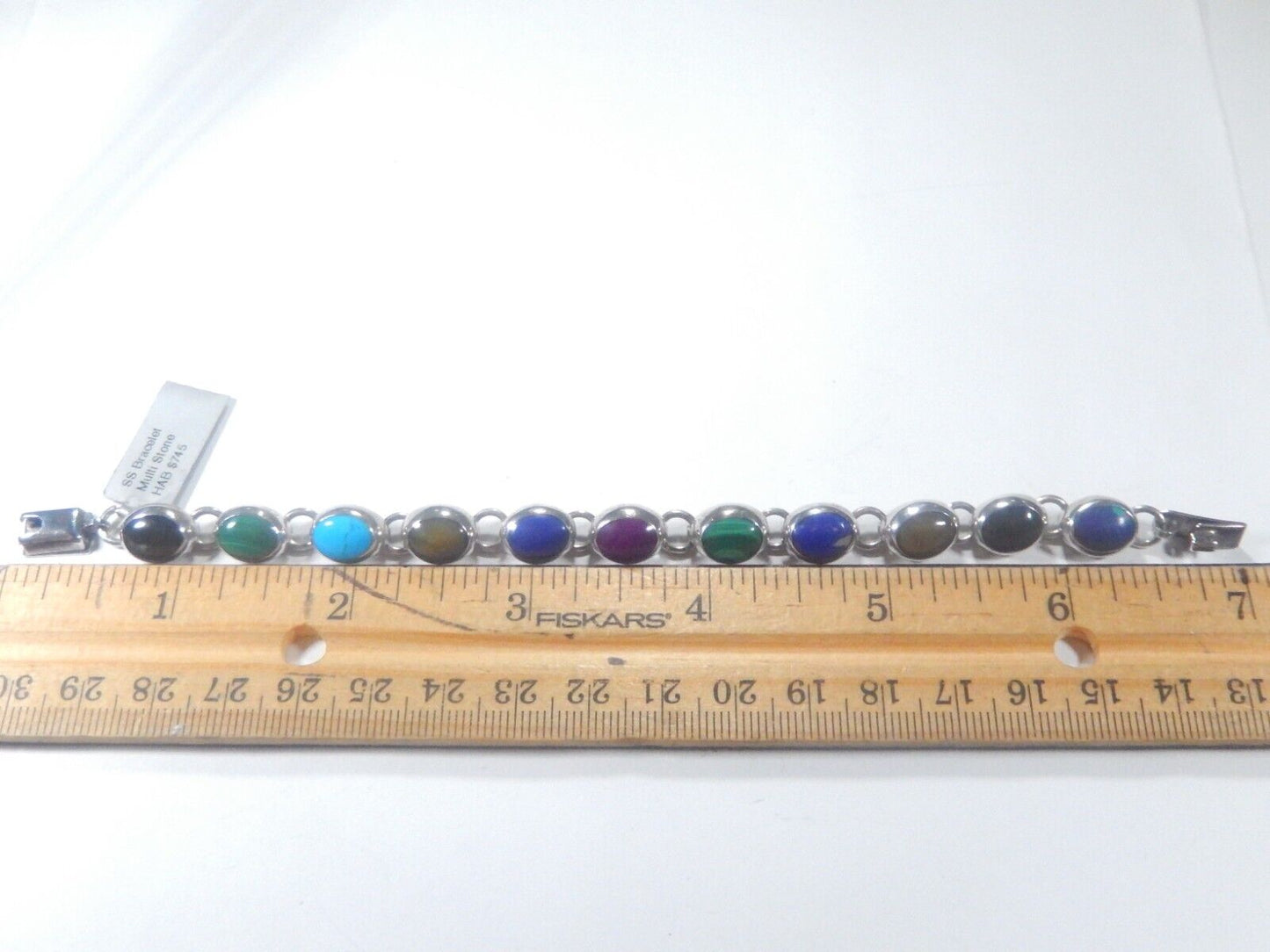 *VINTAGE*   Taxco Mexico Sterling Silver Multi Gemstone Bracelet 7"