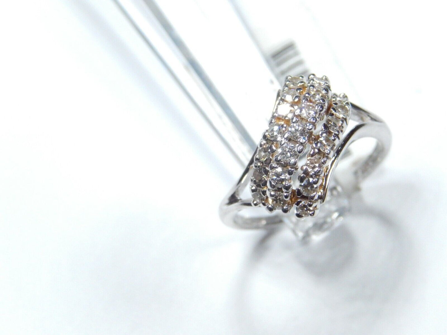 *VINTAGE*14K White Gold 1/2CT Diamond 3 Row Waterfall Cluster Bypass Ring Size 7