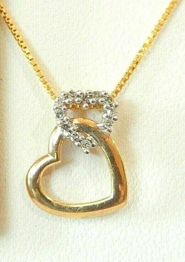 Diamond Two Hearts Linked in 10k Yellow Gold 1/10CT  Diamond Heart  w/18" Chain