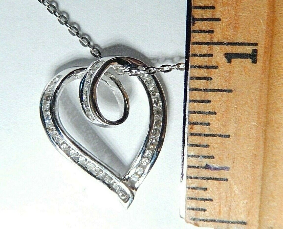 *NWT*  10K White Gold 1/3CT Real Diamond  Heart Shape Pendant & 18" Chain