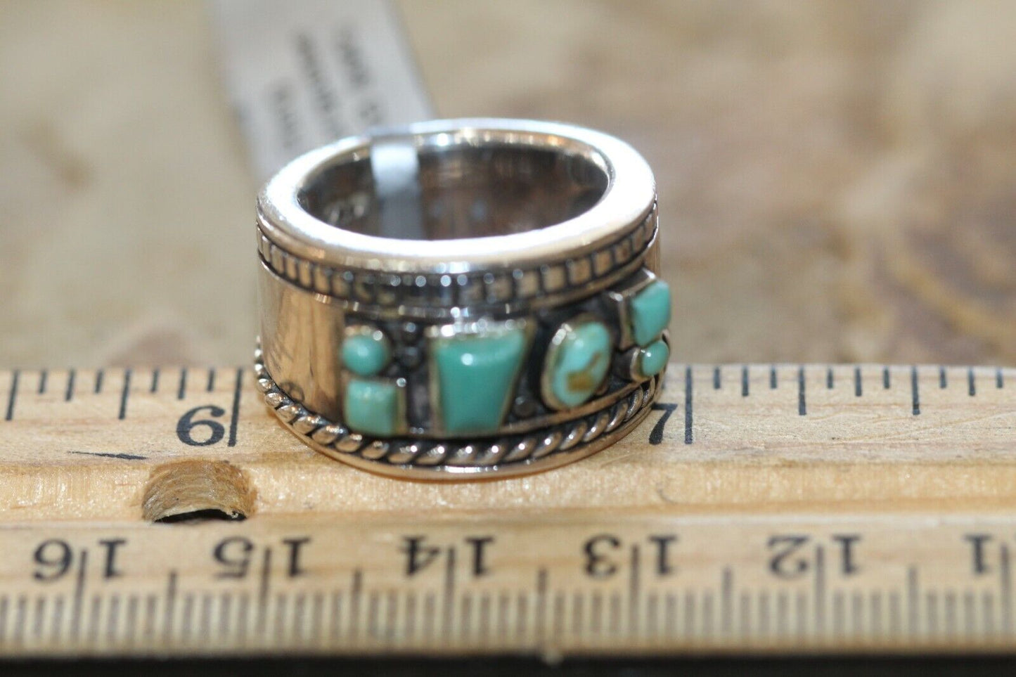 *VINTAGE*   Native American THICK Sterling Silver 925 Turquoise Ring Size 6.25