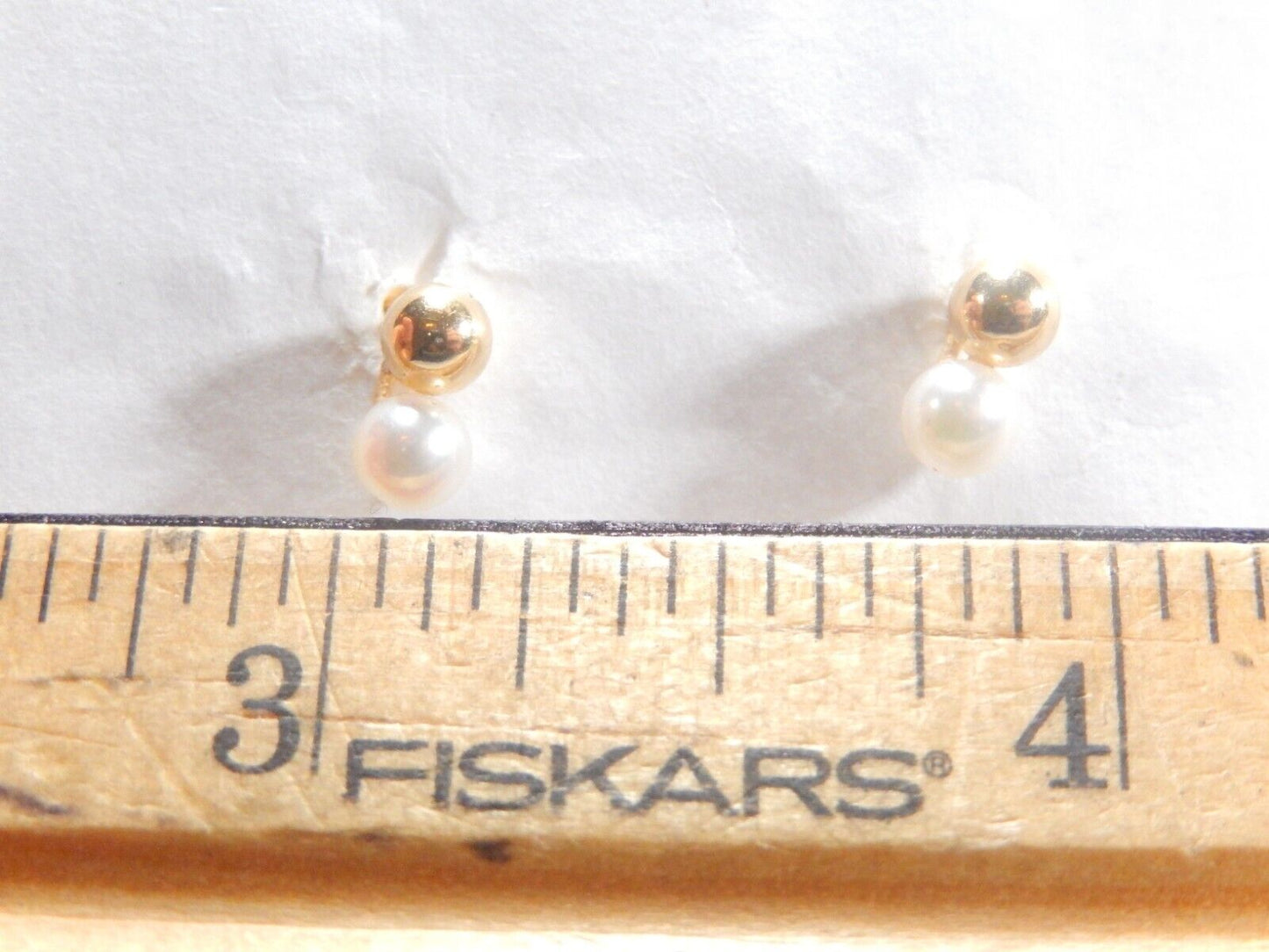 14K Solid Gold 4mm Round Ball Bead & 4mm Pearl Studs Earrings
