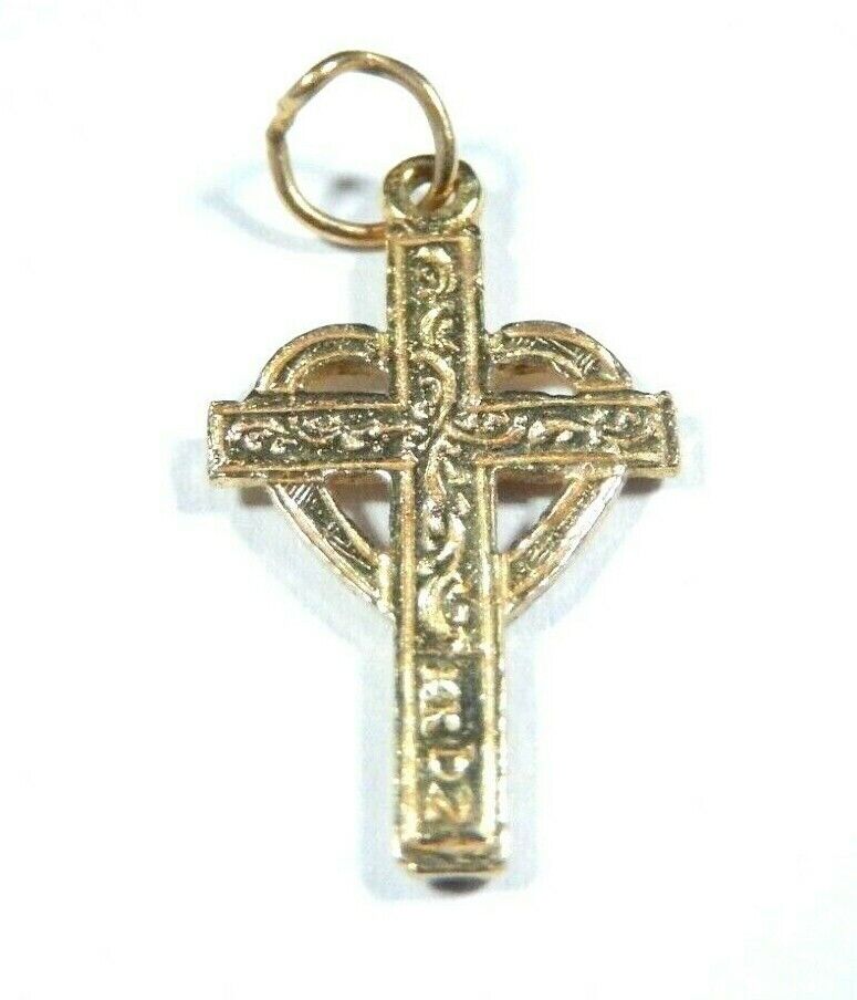 *NEW*  14K SOLID YELLOW GOLD  OPEN CUT-OUT HEART WITH CROSS CHARM  / PENDANT