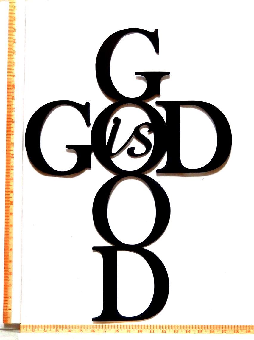 ~NEW~ LARGE 14ga. "GOD is GOOD Cross" Black Metal Wall Art - 25" x 18"