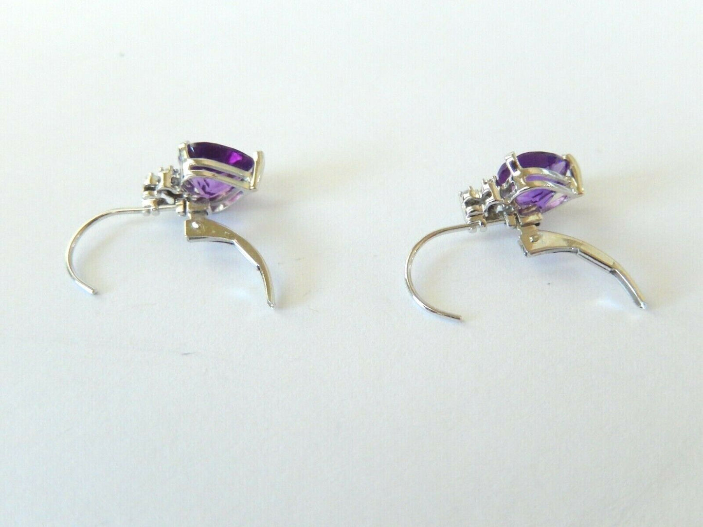 *NWT* 14K White Gold 3.00CT Amethyst and Diamond Lever Back Earrings