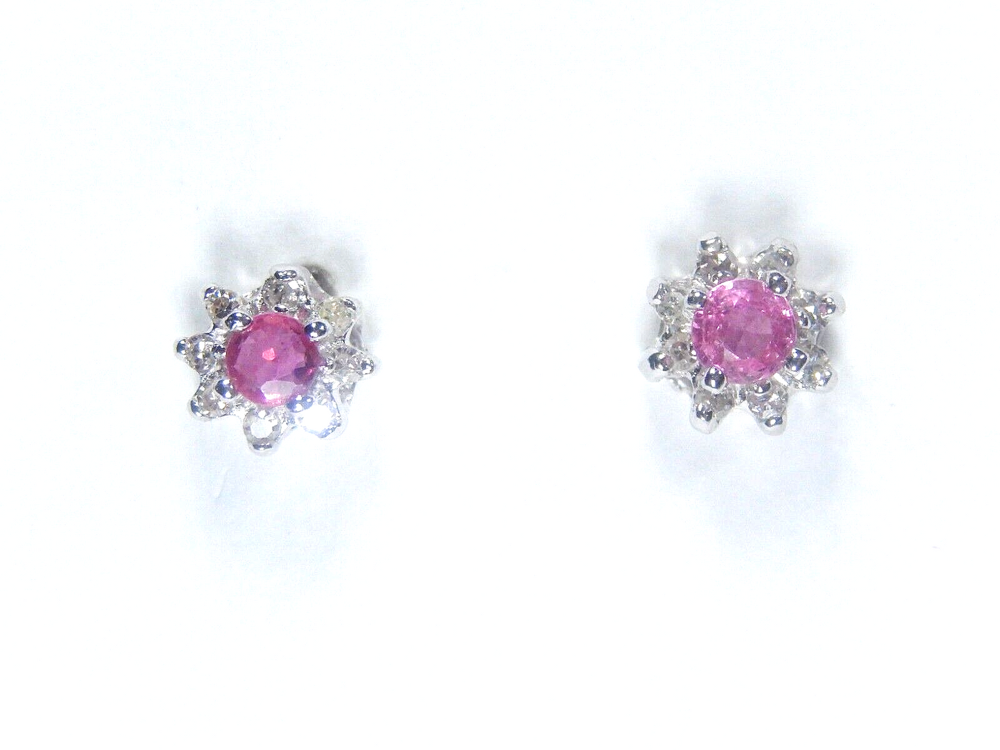 14K  White Gold  .50CT TW  Natural Ruby  & Diamond Post Earrings