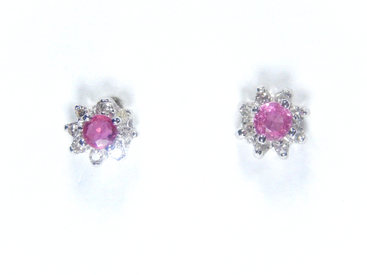 14K  White Gold  .50CT TW  Natural Ruby  & Diamond Post Earrings