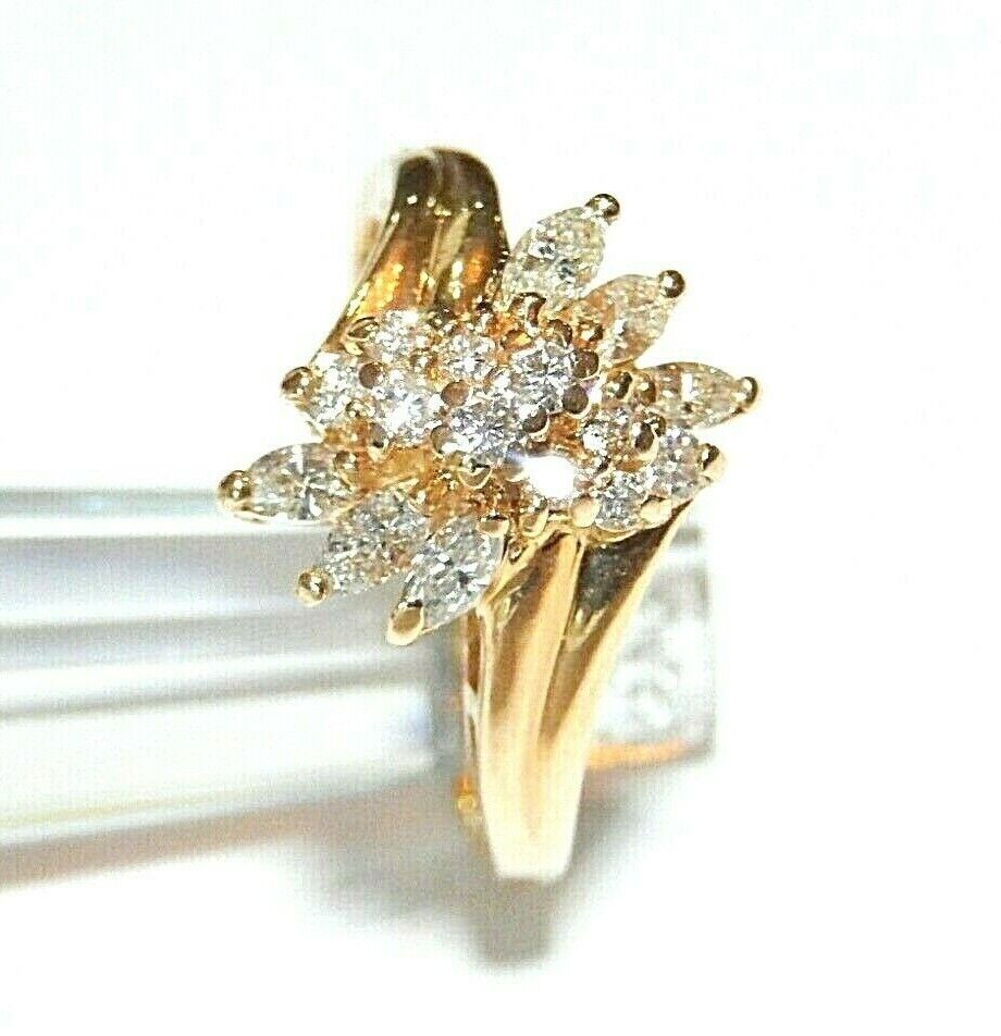 *VINTAGE* 14K Yellow Gold Ladies Diamond Marquise Style Cluster Ring Sz 8.5