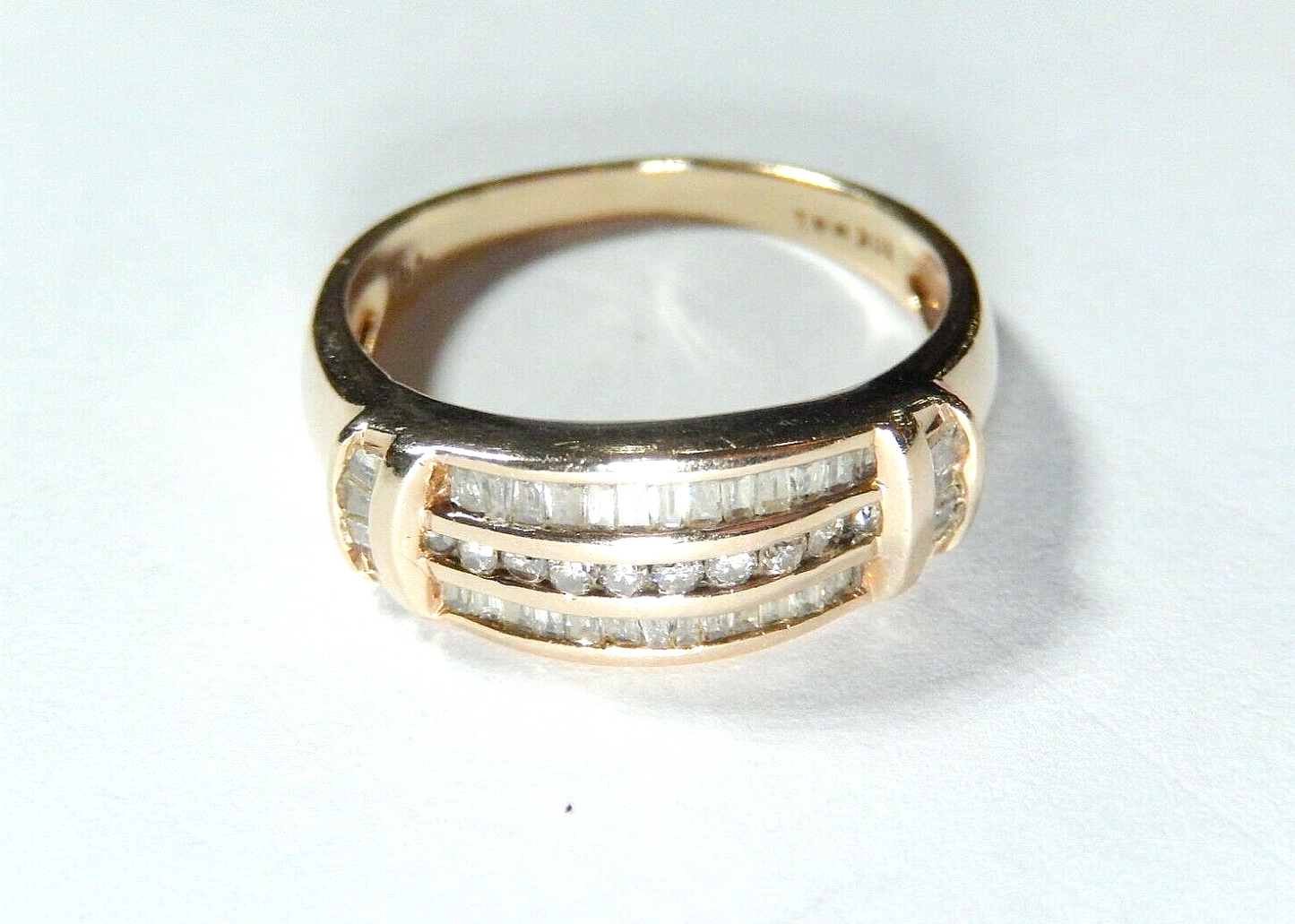 10K Yellow Gold Three Rows .50 CT  Diamond Engagement Wedding Band Sz 7.5