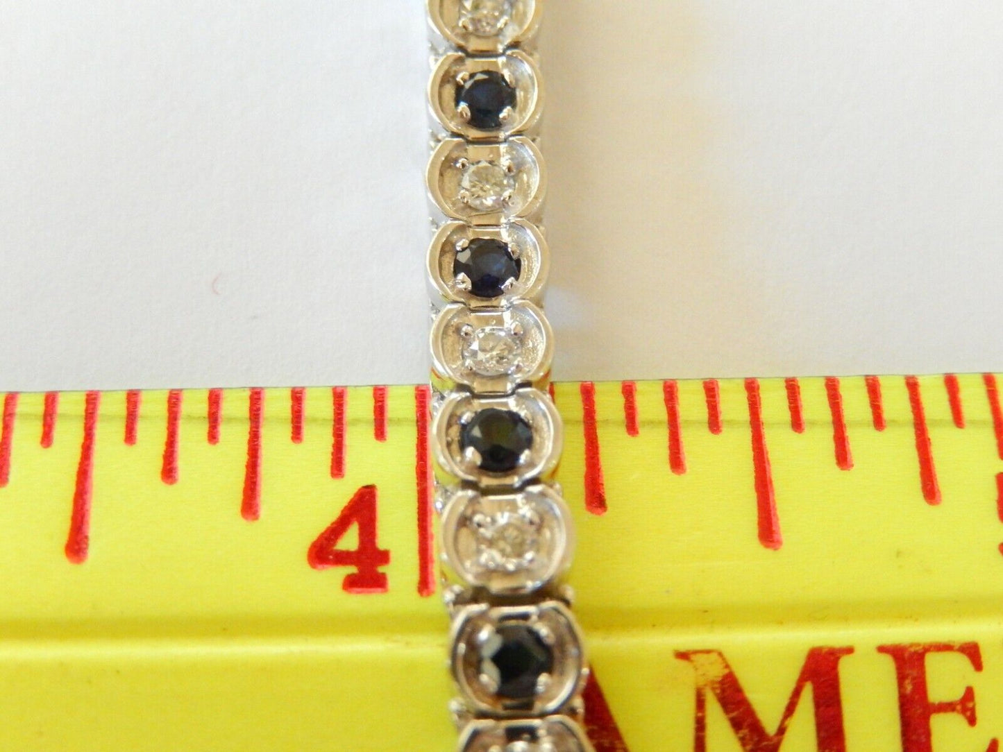 *VINTAGE* LADIES 14K WHITE GOLD 2.00CT BLUE SAPPHIRE & VS DIAMOND BRACELET 7.75"