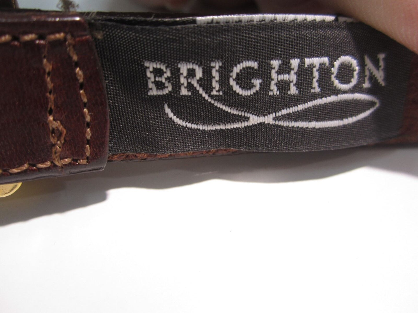 BRIGHTON BROWN LEATHER BELT WOMENS M 32" 42517 GOLD CONCHO SLIDES  BUCKLE