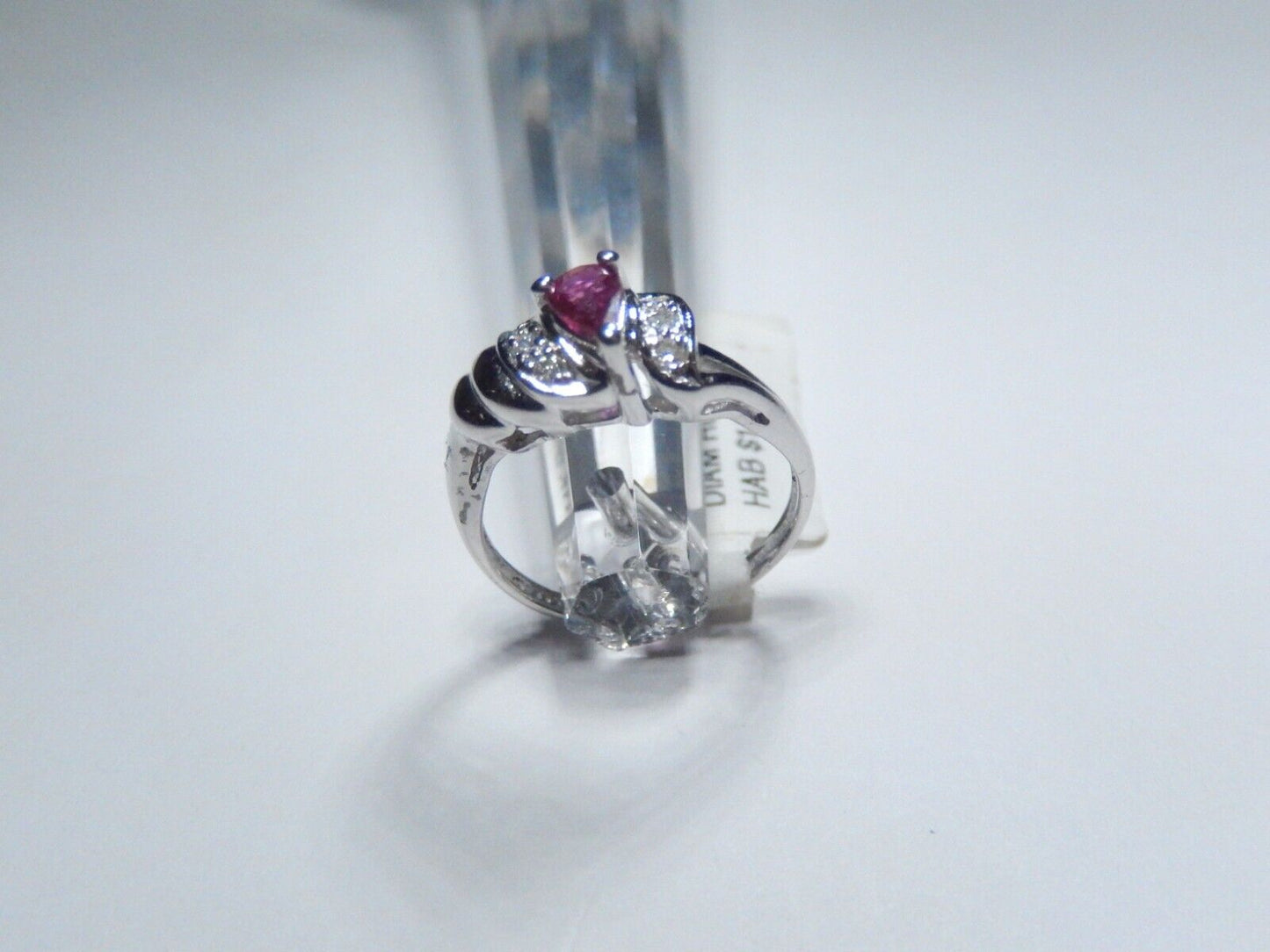 *NWT* 14k White Gold Lab Created Pear Shape Ruby And Diamond Ring Size 3.75