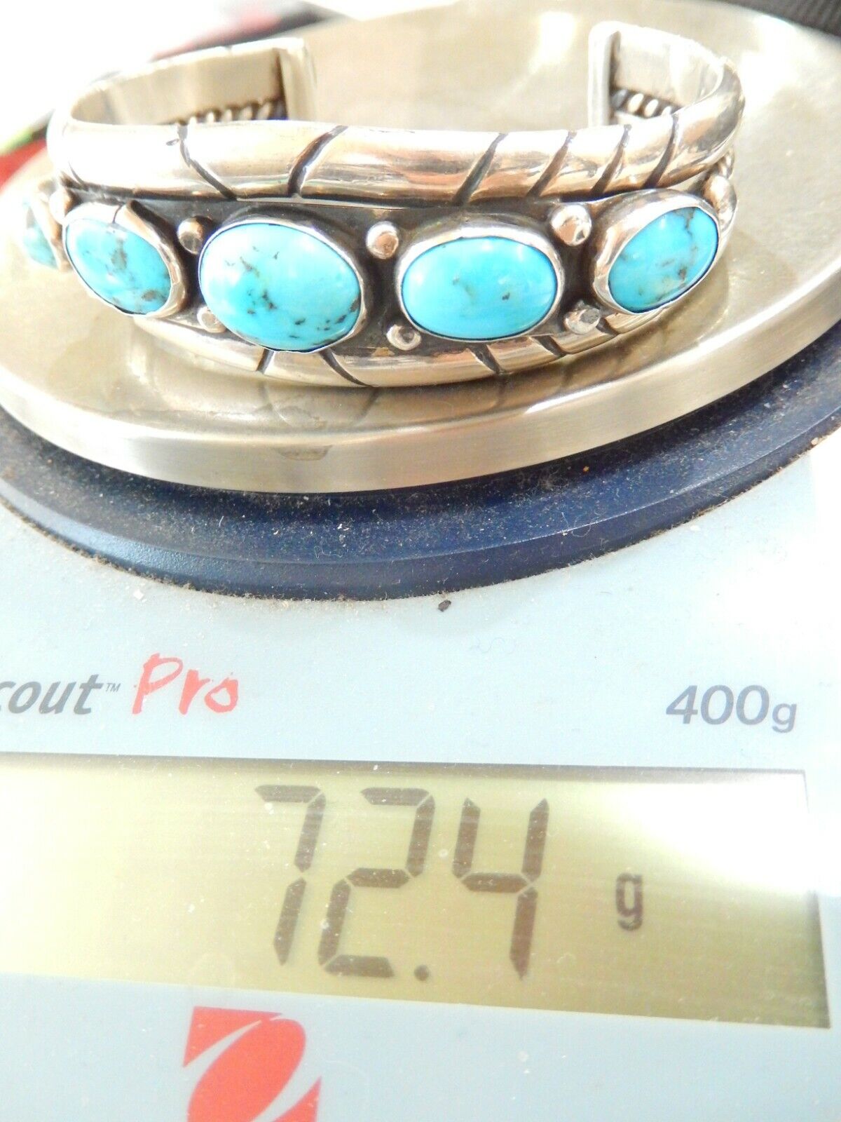 HEAVY 72.4gm Native American Navajo Turquoise Sterling Silver Cuff Bracelet