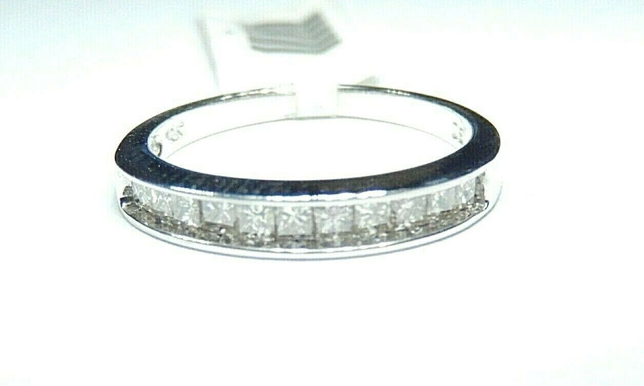 Women's 10K White Gold Channel Set Princess Cut 2/3CT Diamond Bridal Band Ring