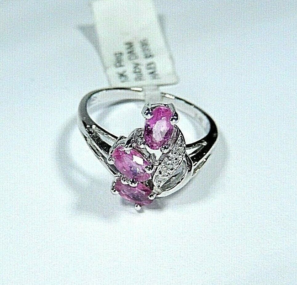 *NEW* 10k White Gold Natural Ruby And Diamond Ladies Ring Size 6.75