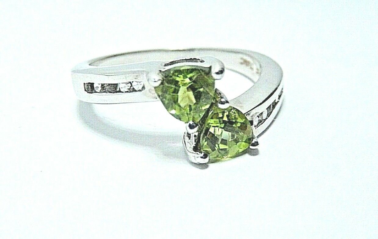 *VINTAGE* ELEGANT .75 CT PERIDOT & WHITE TOPAZ 925 STERLING SILVER RING SZ 8.25