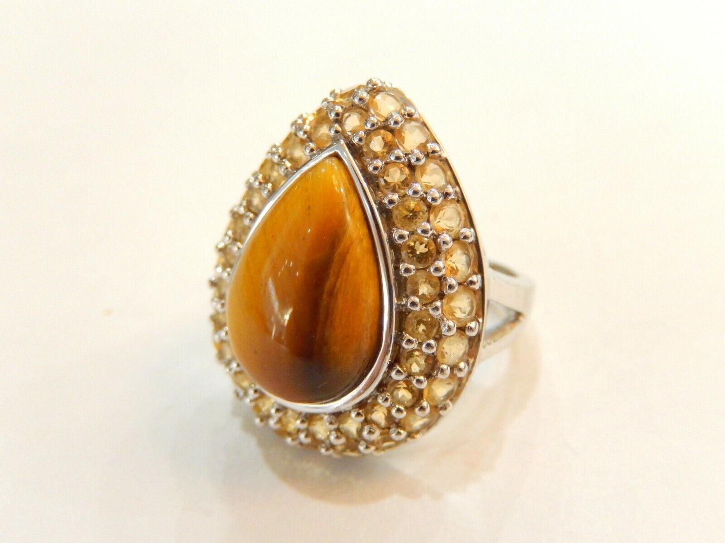 Tiger's Eye & Citrine Sterling Silver STATEMENT Gemstone Ring Size 6.5