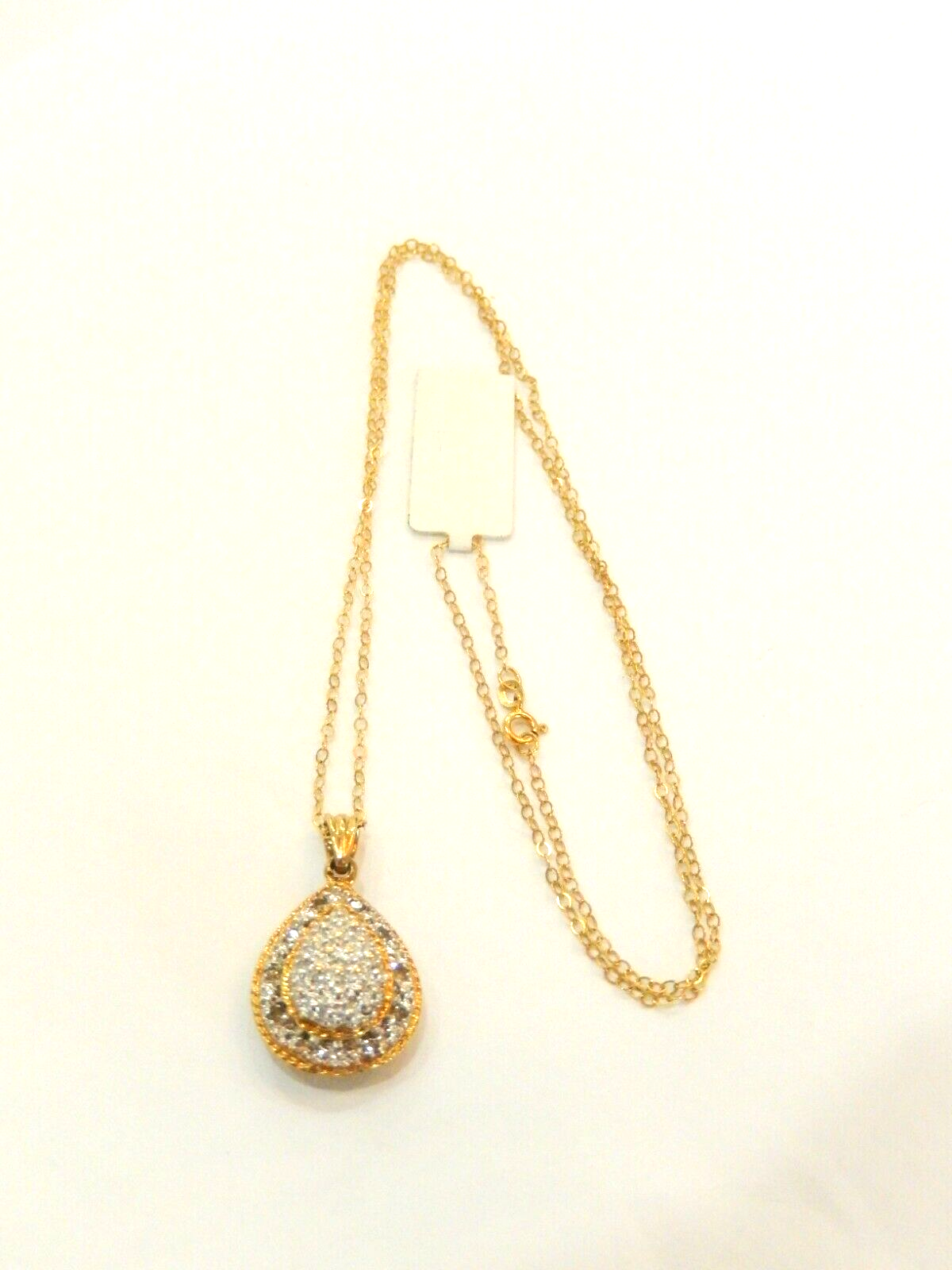 LARGE - 10K Yellow Gold  Diamond Cluster Halo Teardrop Pendant w/20" Chain