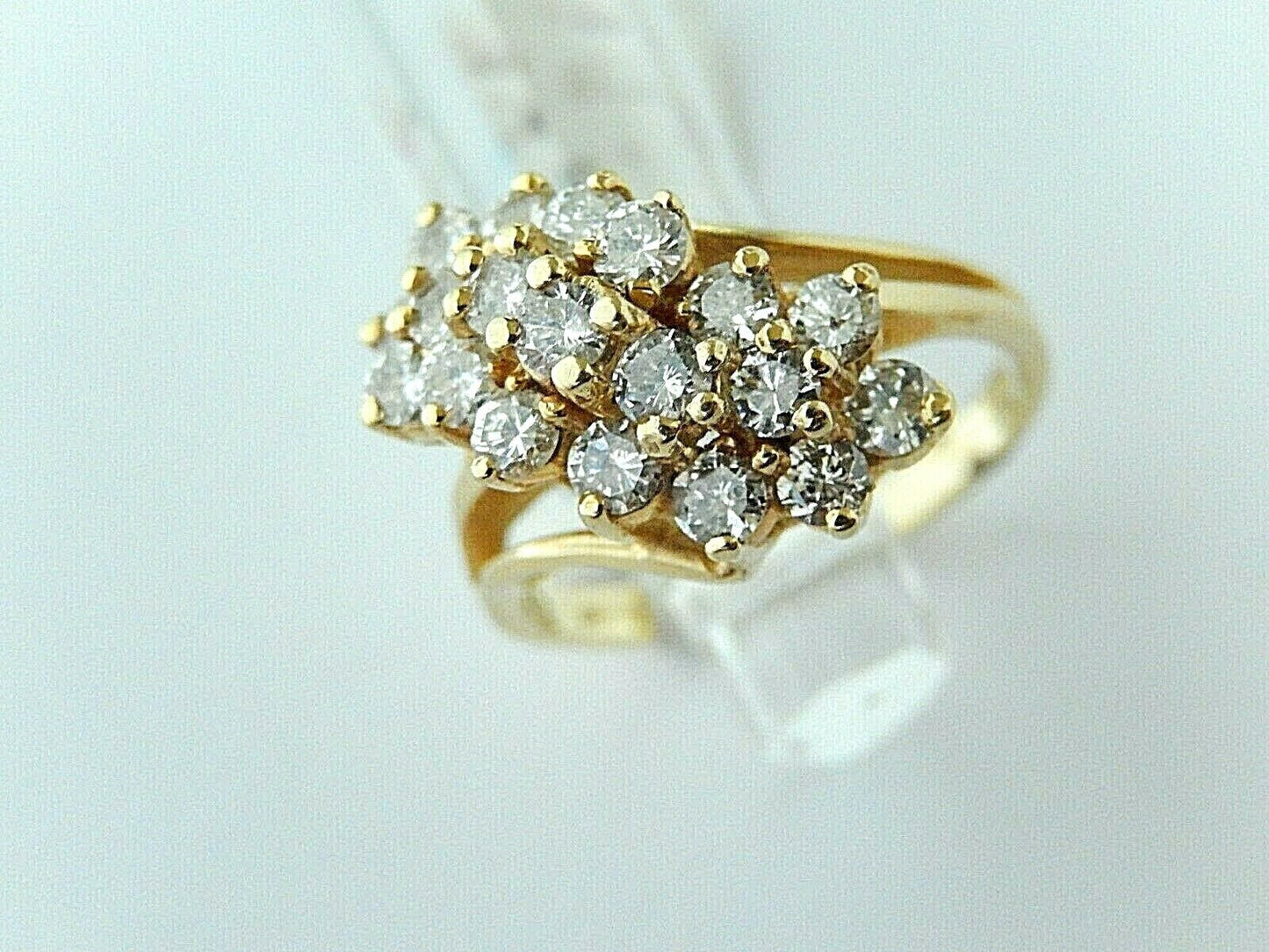*VINTAGE* 14K Yellow Gold Natural Diamond Waterfall Cluster Cocktail Ring Sz 6.5