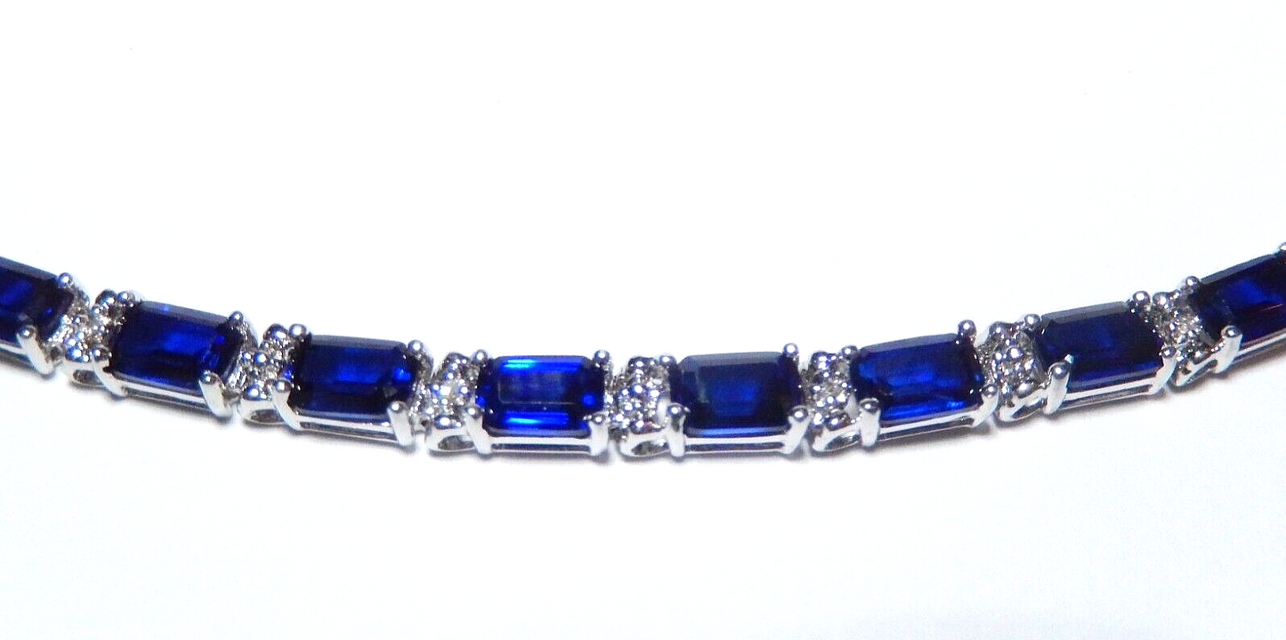 *NWT* 10K White Gold  15.0 CT Sapphire and Diamond Statement 7" Bracelet