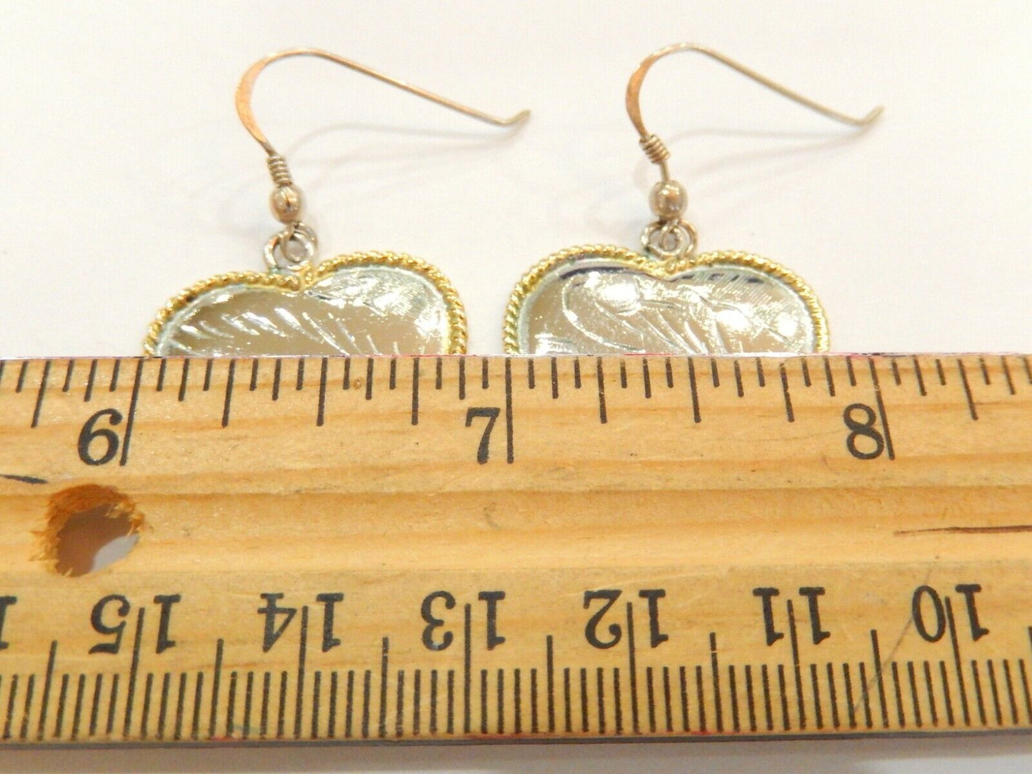 ~Heart Earrings~ Sterling Silver Western Style 2 Toned Etched Rope Edging Dangle