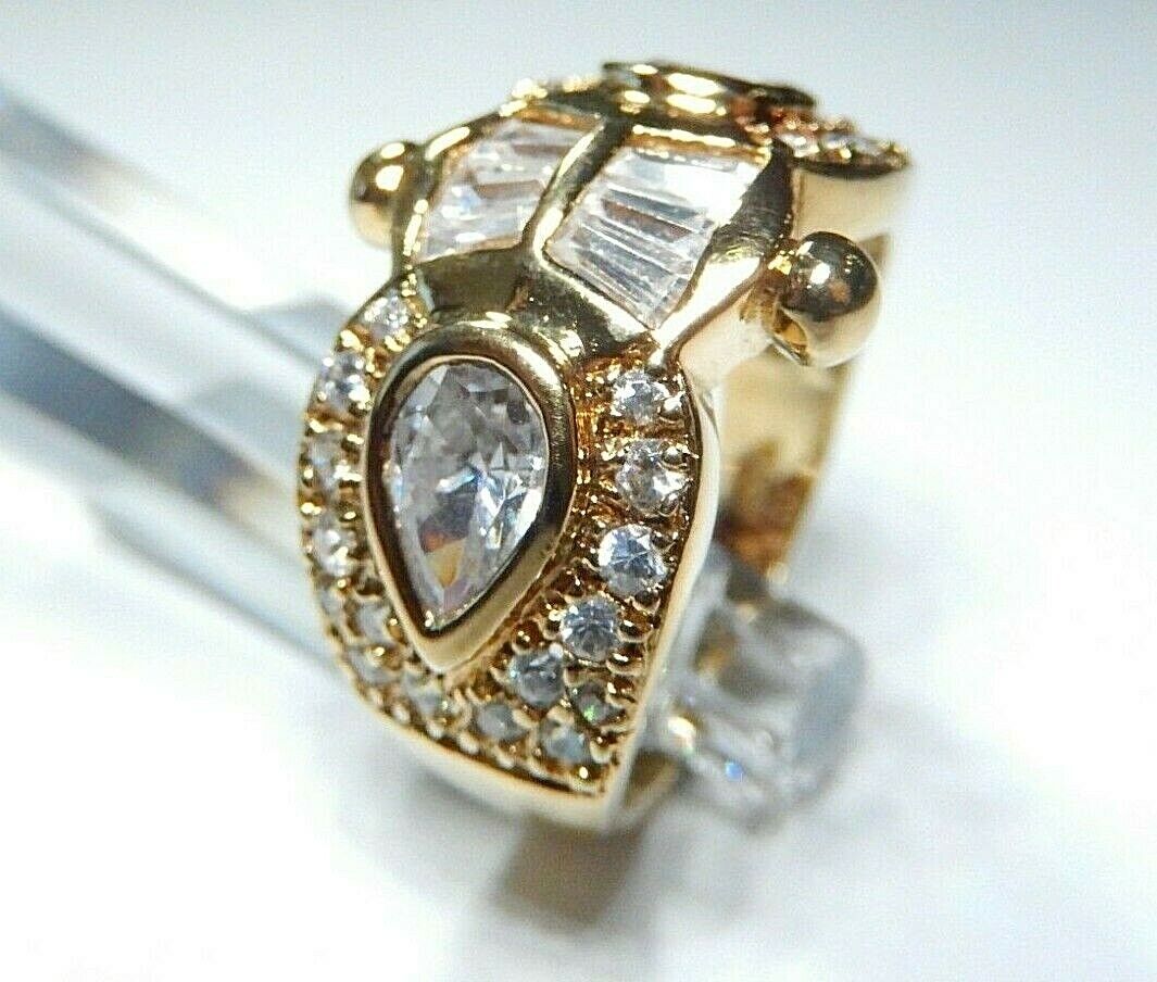 *STUNNING*   Gold Vermeil .925  CZ  2.00CT Statement  Ring,  Size 9.25