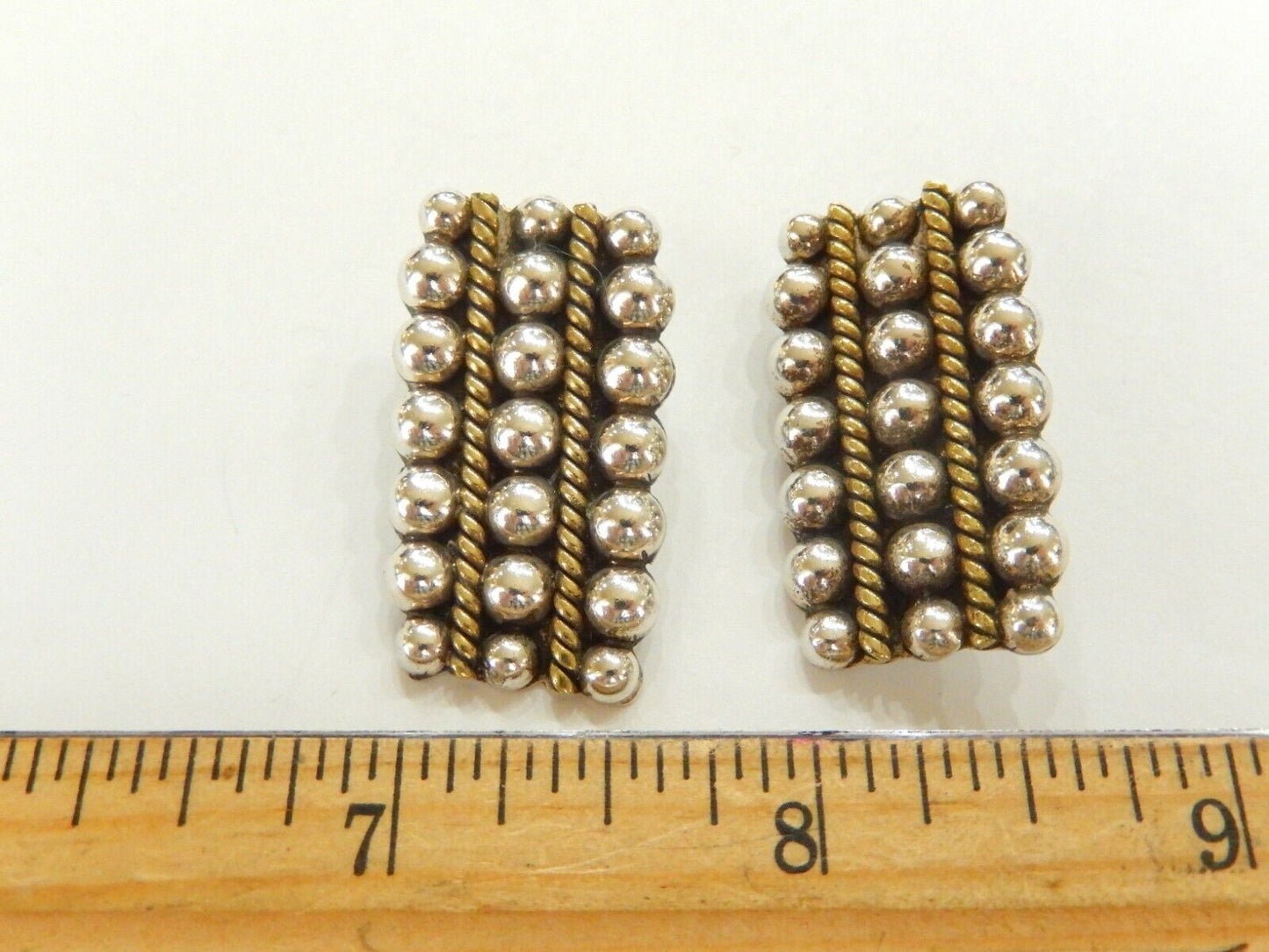 *VINTAGE* Taxco Mexico Sterling Silver and Brass Clip on Earrings 1 3/8" x 3/4"
