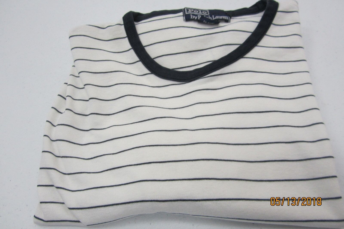 NICE RALPH LAUREN - White/Navy Stripe 100% Cotton  PULLOVER TOP Size Large