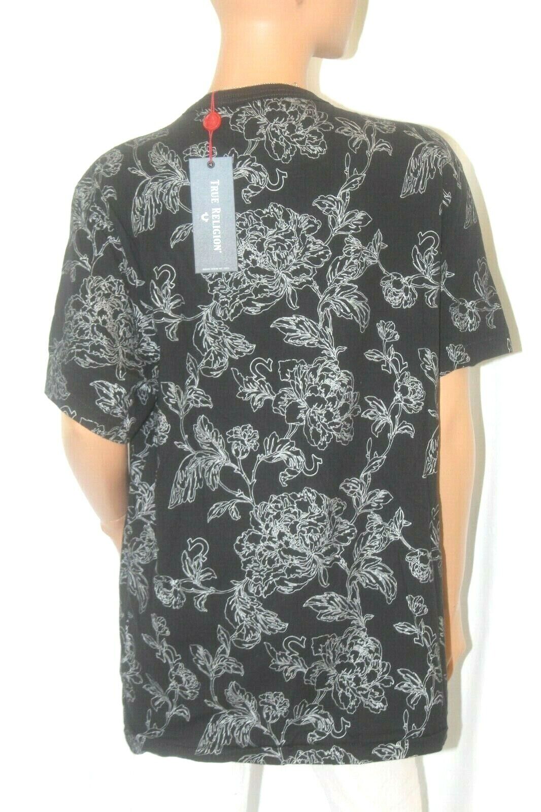 *NWT* True Religion Black Allover Bloom Metallic Floral  Men's Tee T-Shirt Sz L