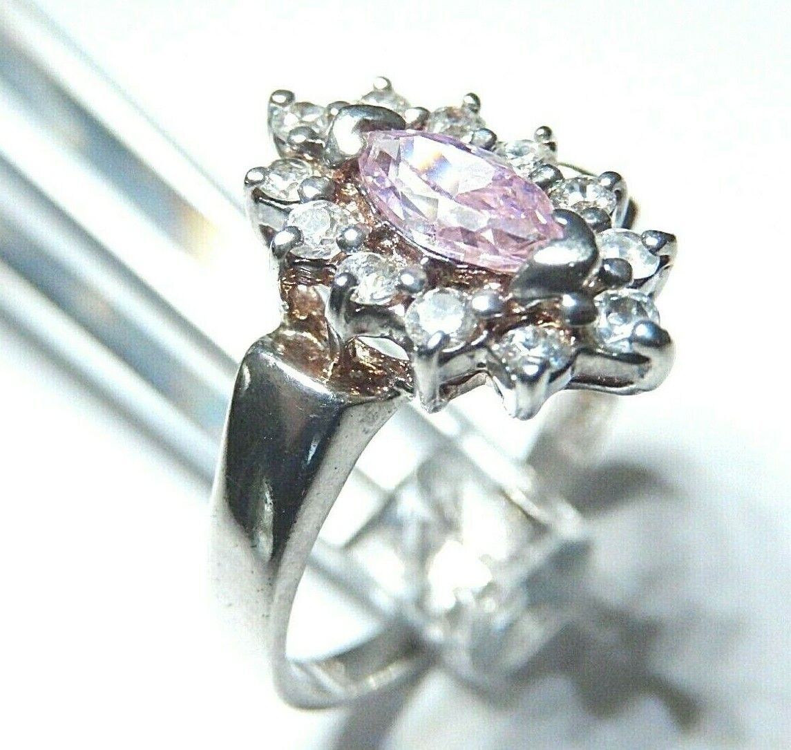 *VINTAGE* Sterling Silver Pink Sapphire & CZ  Elegant Cocktail  Ring Size  9.5