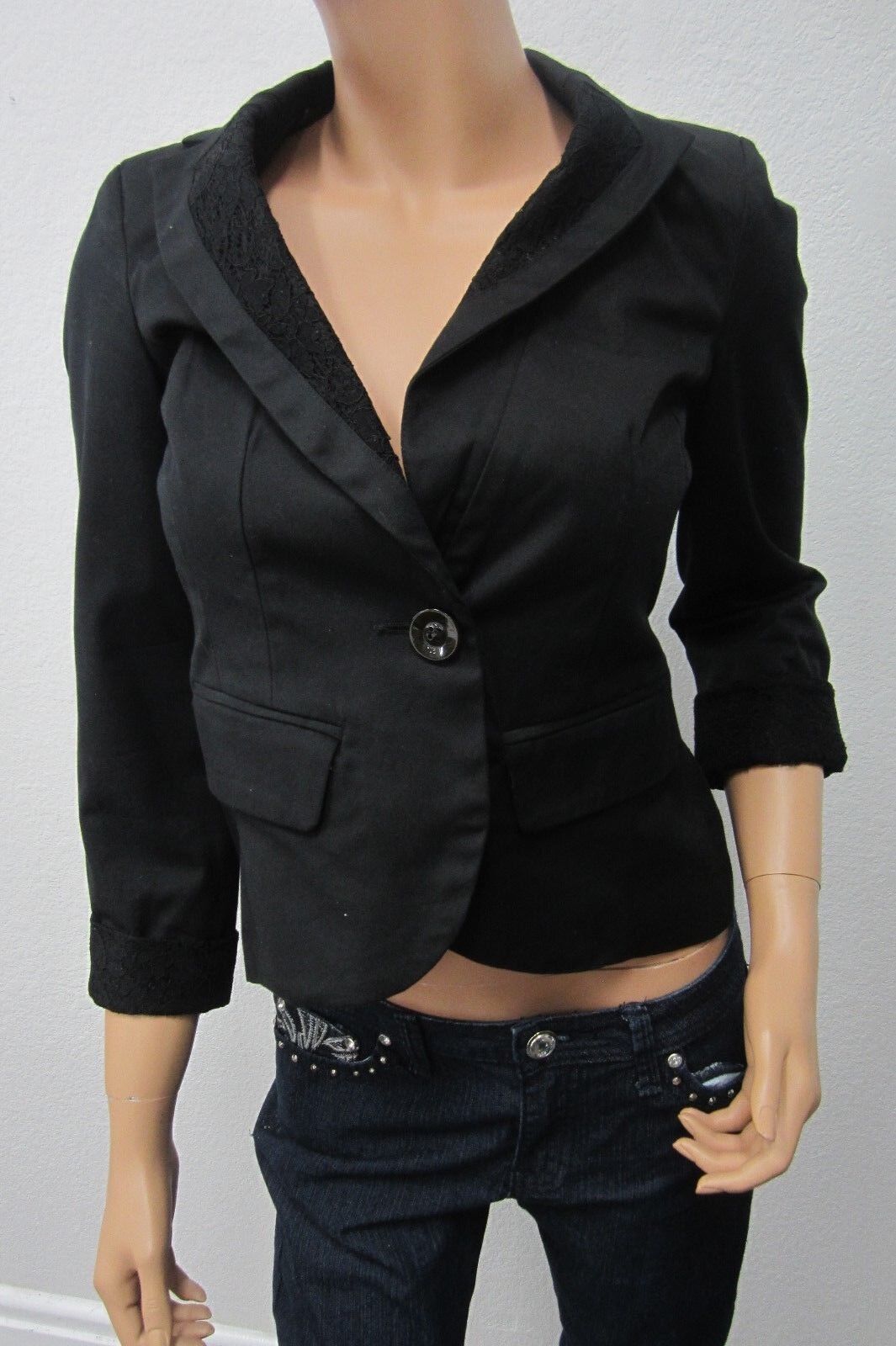 NWT Women's XOXO Black Blazer With Lace back & Arm Cuff Detail Size Small