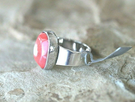 *VINTAGE* Heavy & Wide Sterling Silver / Red Coral Native American Ring Sz. 10