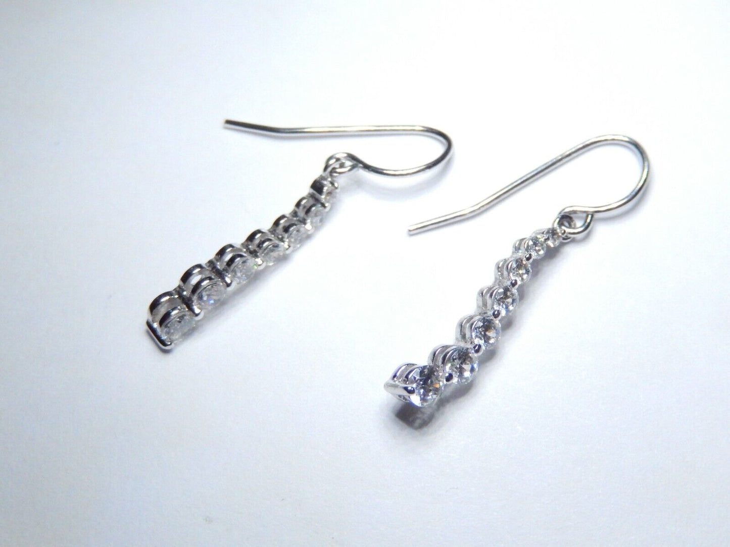 NEW - Solid Sterling Silver  Cubic Zirconia CZ Journey Earrings 1.25" Tall