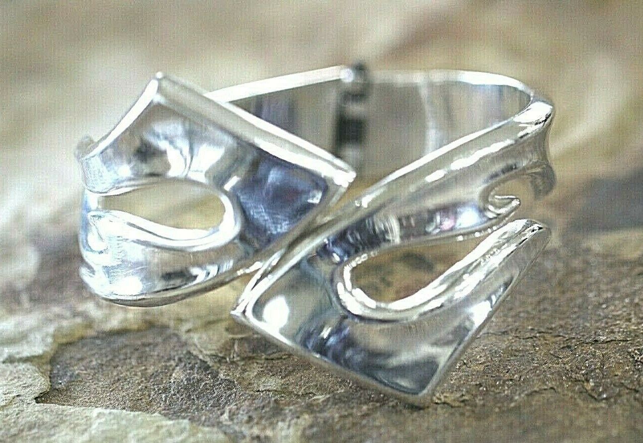 *VINTAGE*  Mexico Sterling 925 HEAVY  Modernist Statement Hinged Cuff Bracelet