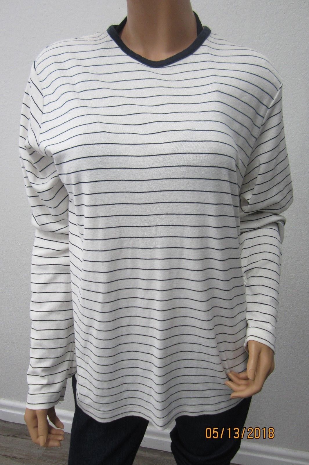 NICE RALPH LAUREN - White/Navy Stripe 100% Cotton  PULLOVER TOP Size Large