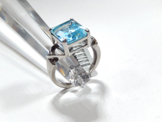 *VINTAGE*   5.00CT Swiss Blue Topaz 925  Sterling Silver Band Solitaire Ring 7