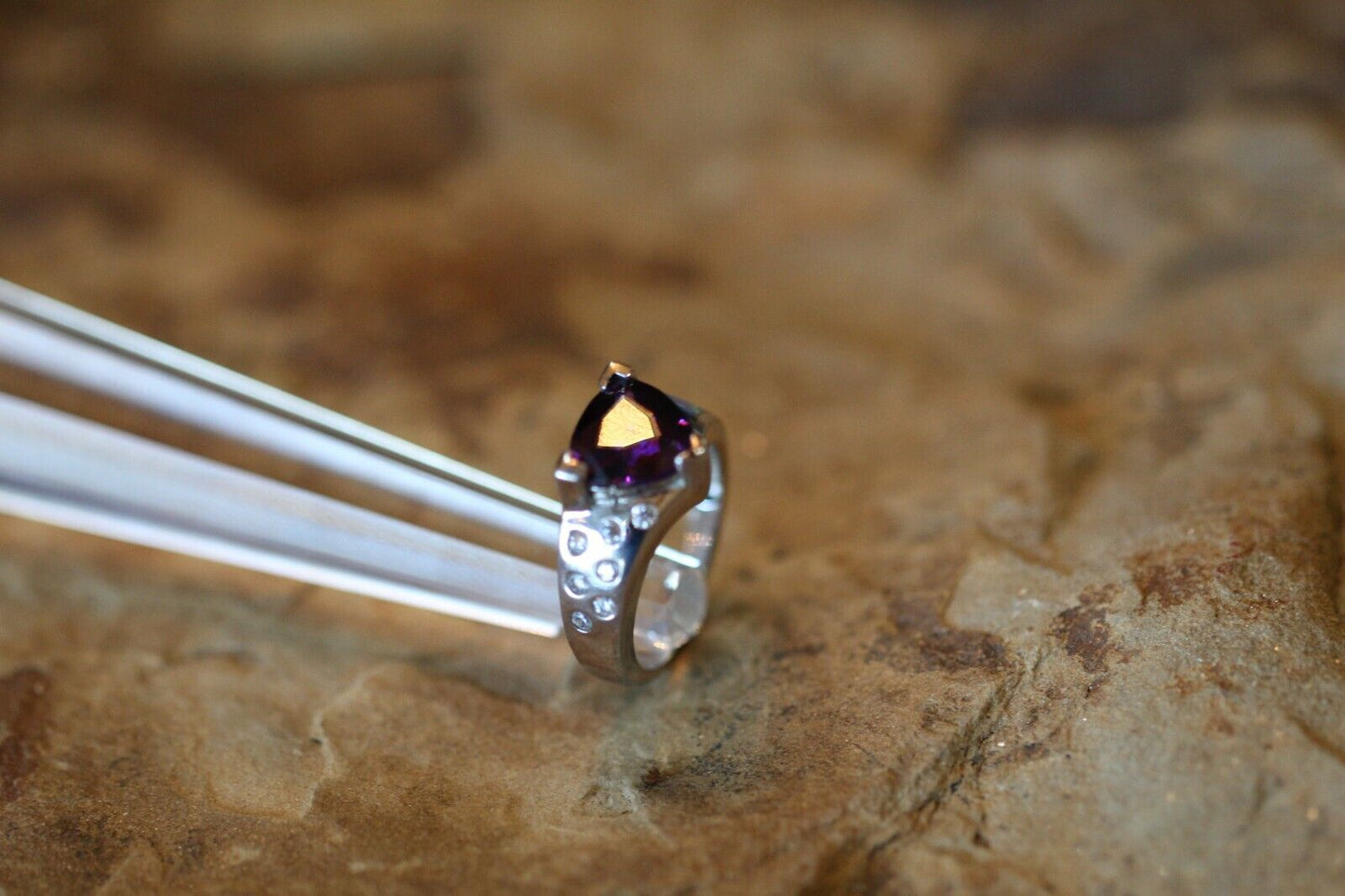 *VINTAGE*   AMETHYST  &  FIRE OPAL Ring with CZ  925 STERLING SILVER Sz 7.5