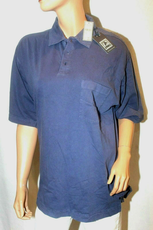 *NWT* $58. Mens Indigo Palms Blue Shirt Three Button Short Sleeve Cotton Sz M