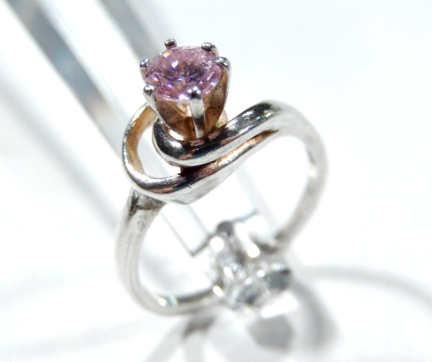 *VINTAGE*  Pink CZ  Swirl Elegant Cute Ring  925 Sterling Silver Band Size 8