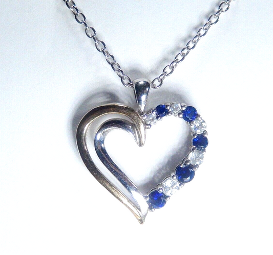 *VINTAGE*  10K Yellow Gold & Sterling Silver CZ & Lab Created Heart Necklace