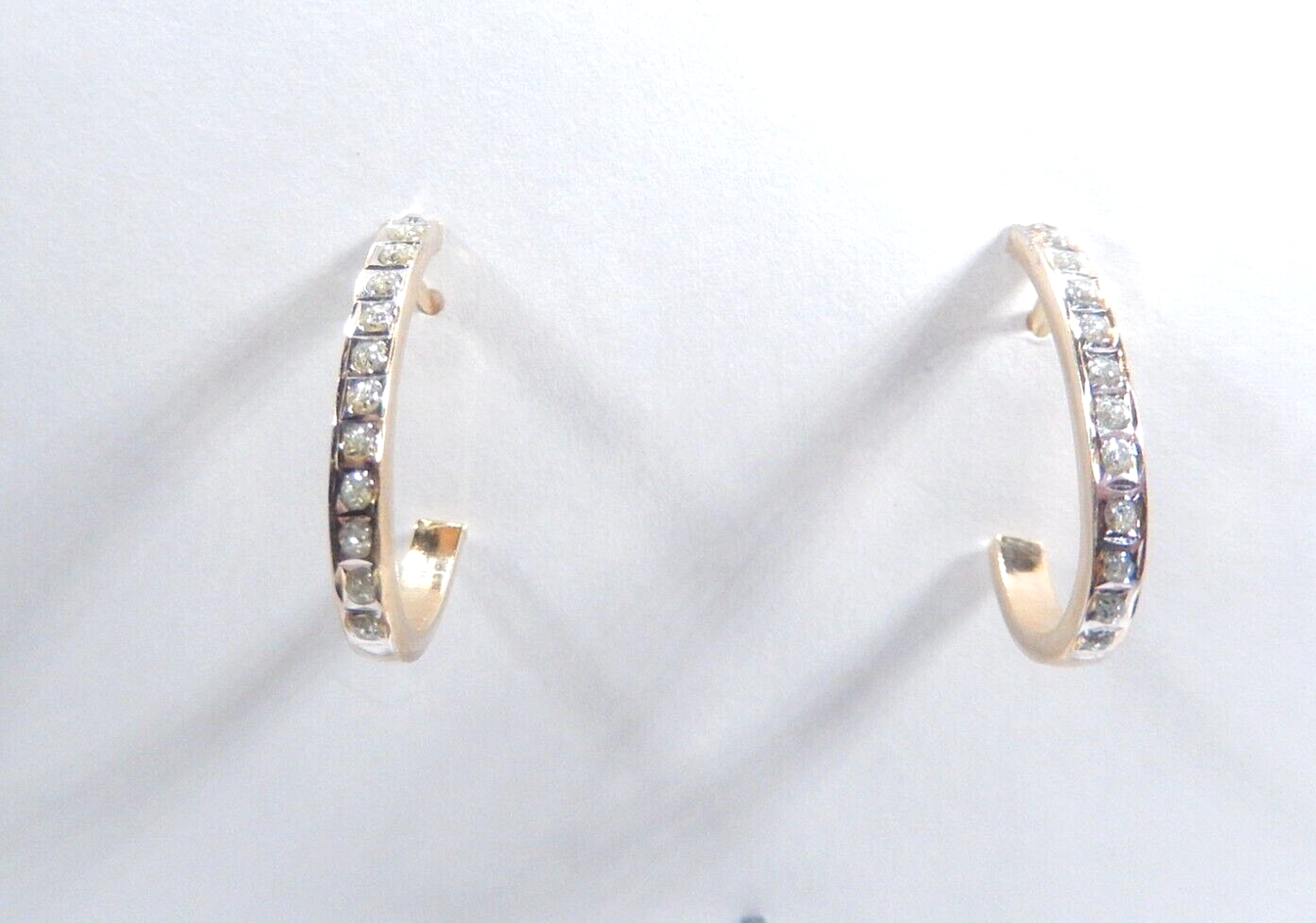 *VINTAGE*   18K YELLOW GOLD 24 DIAMOND "J" HOOP EARRINGS