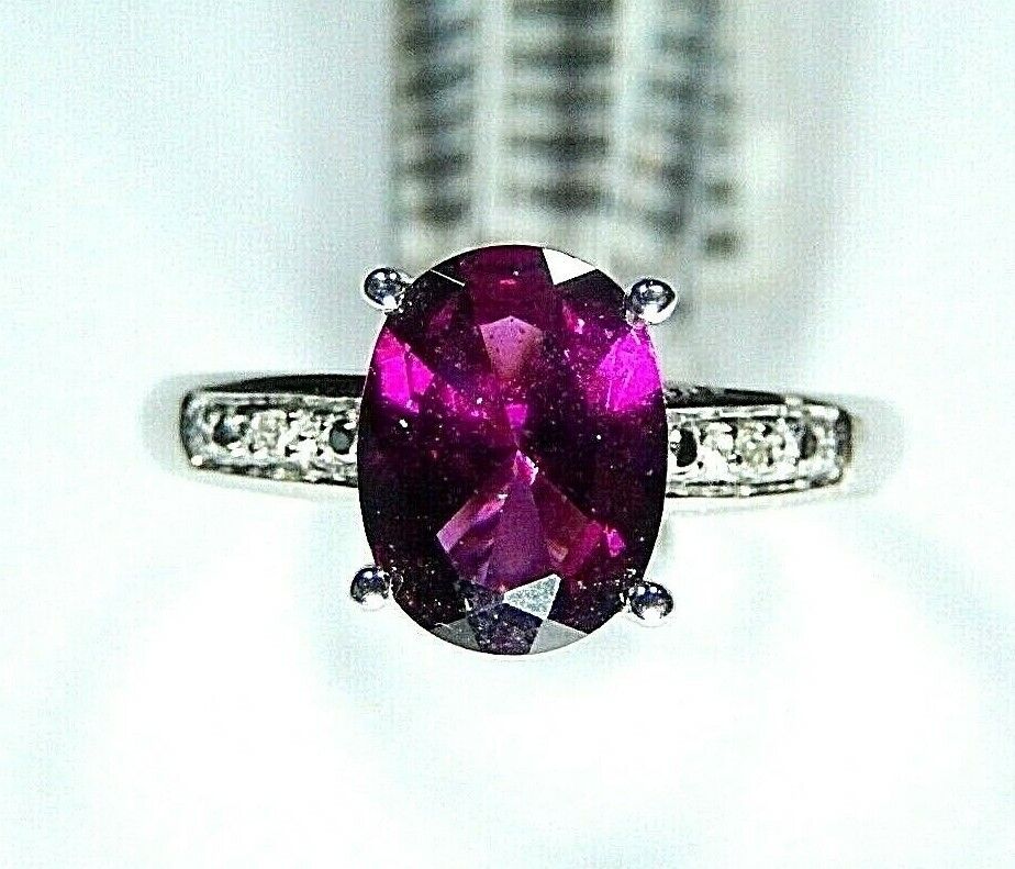 *NEW* 14K White Gold Natural Purple Amethyst & VS Diamond Ladies Ring Sz 5.75