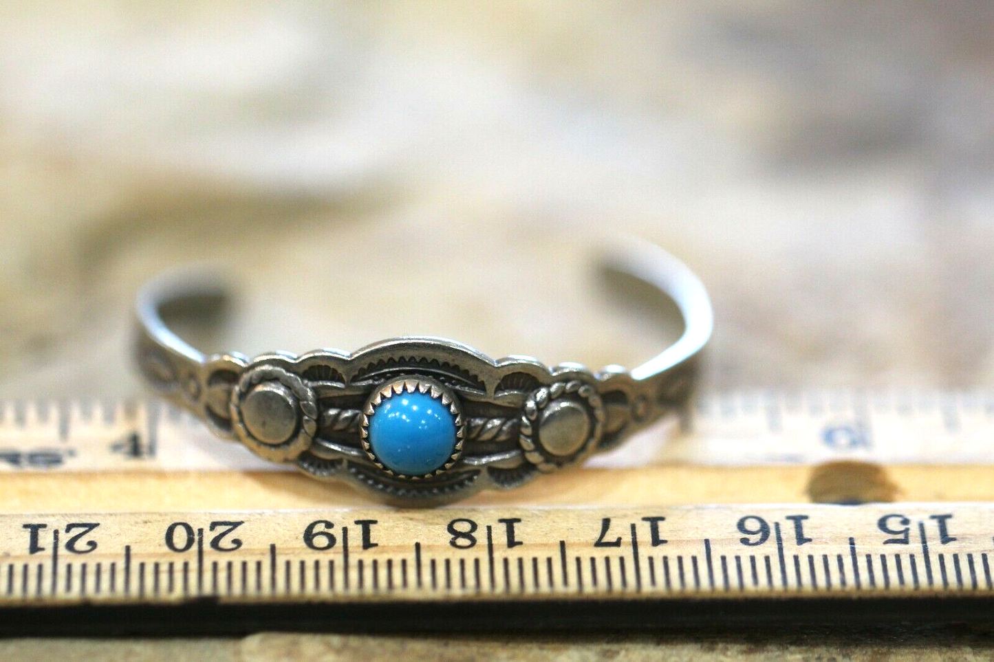 *VINTAGE*  BELL Trading Post Nickel Silver Blue Turquoise Cuff Bracelet  Child