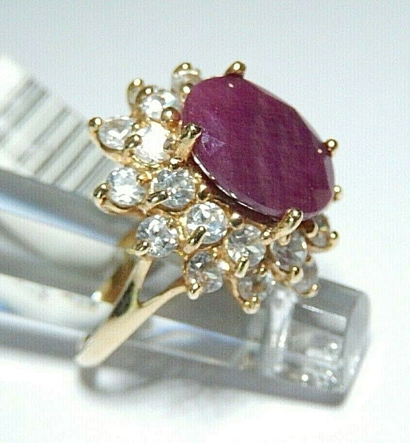 *VINTAGE*  Solid 10K Yellow Gold Ring w/ 3.5CT Oval Large Natural Ruby sz 6.5