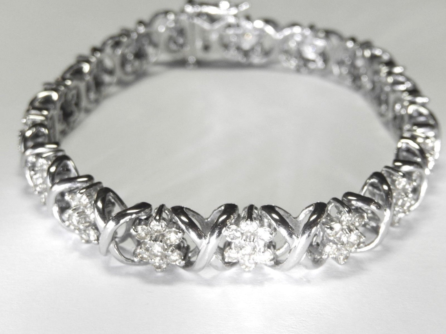 4.75 CT  Natural Round Cut 119 Diamond Heavy Bracelet in 14k White Gold 7.5"