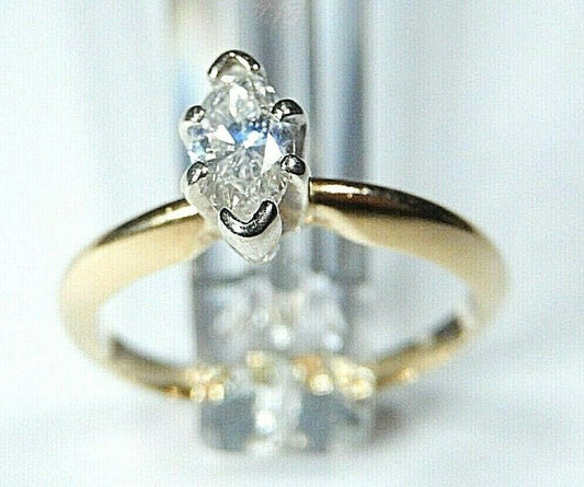 14 k YELLOW GOLD 1/3 CT  VS-2 / F-G DIAMOND MARQUISE SOLITAIRE ENGAGEMENT SZ 5