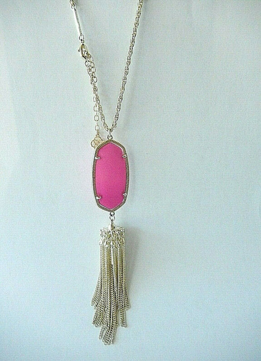 *R A R E*  Kendra Scott Neon Pink Tassel Rayne Gold Necklace